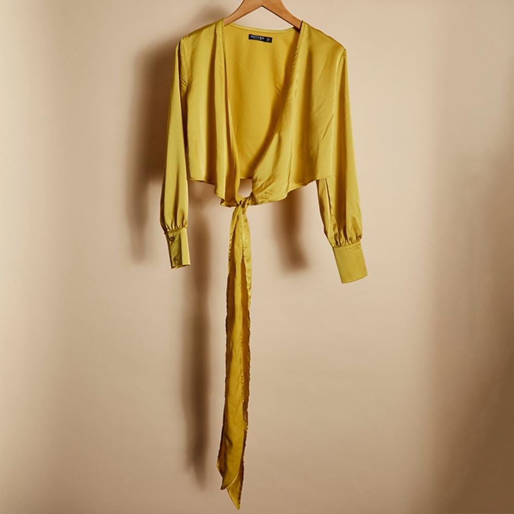 Plunging Self-Tie Satin Crop Top